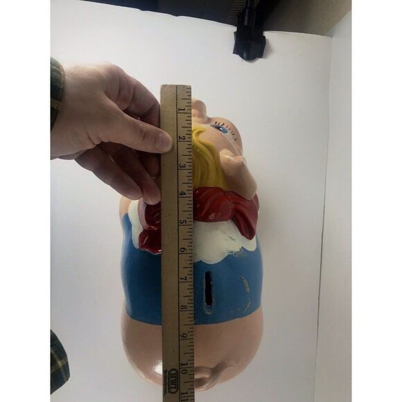 Piggy Bank VTG Molded Wood Fiber Mid Century MOD or Earlier Hand Painted 12.5" - Picture 6 of 8